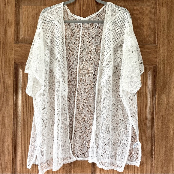 Cato Other - 5/$15 Cato White Lacy Kimono/Cover-up Medium
